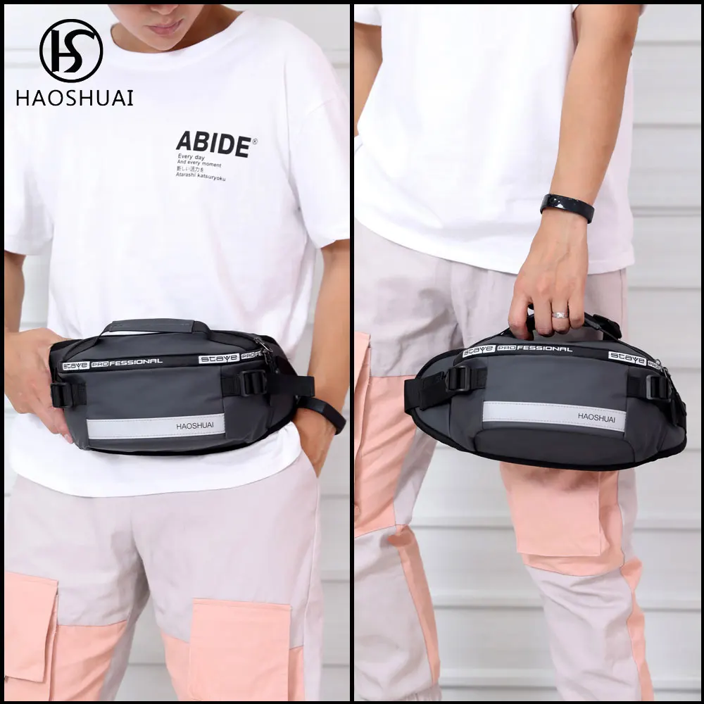 Haoshuai Waist Packs Bag Men Casual Waist Bag Belt Zipper Bag Pochete Masculina Marsupio Donna Bum Bag