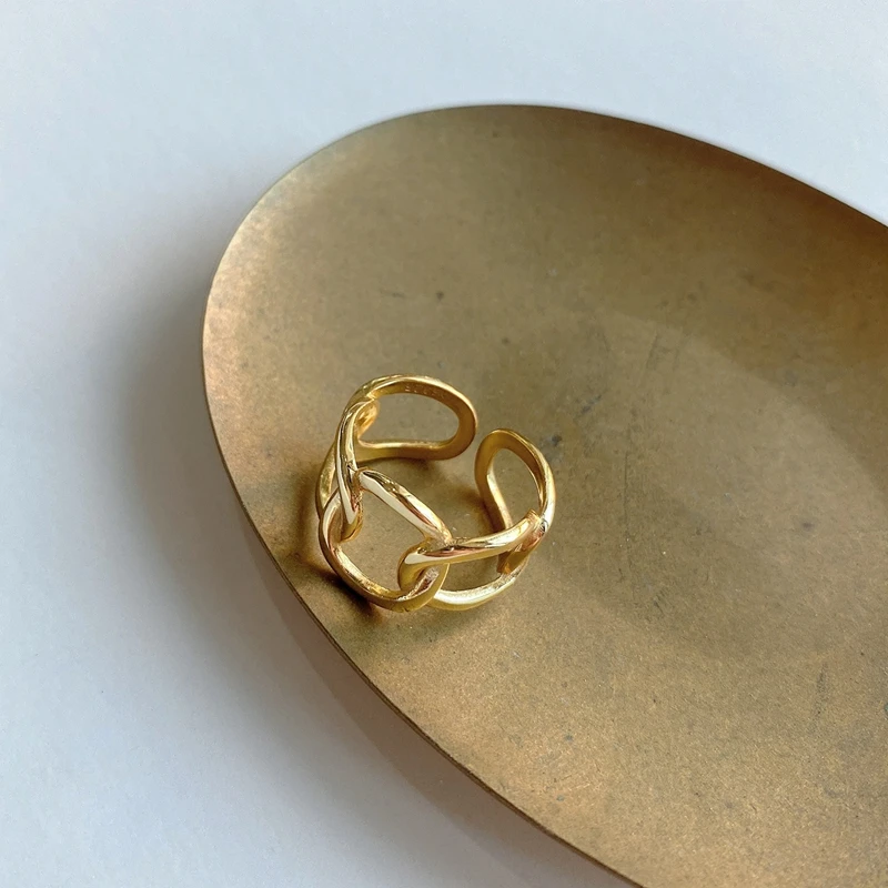 LouLeur, настоящее 925 пробы, Серебряное Плетение, широкая цепочка, кольцо, 18 К, золото, ажурное, высокое качество, минималистичные кольца для женщин, элегантное ювелирное изделие