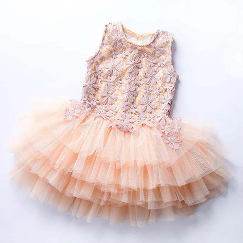 Элегантное кружевное платье принцессы для девочек; Платья с цветочным узором для девочек; нарядные платья для девочек; Детский Рождественский костюм; Детские свадебные платья - Цвет: Champagne