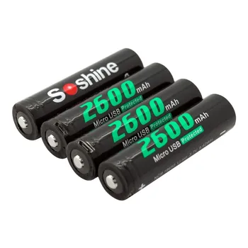 

25#Soshine 4PCS USB Rechargeable Li-ion 18650 2600mAh Protected Batteries Soshine 4 section rechargeable 18650 battery 2600 mAh