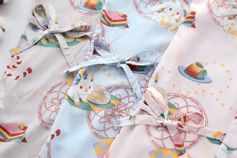 Стиль Bourette Bunny Домашняя одежда искусственный хлопок комплект кимоно с длинным рукавом брюки пижамы Свободная Повседневная Влагоотводящая ткань