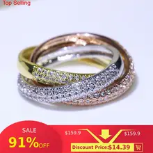 Triple Circles Gold/Rose Gold/Silver Ring Three Colors Luxury Jewelry 925 Silver Pave CZ Ring Women Wedding Finger Rings Gift elegant purple black gold filled cz ring gold colors flowers rings unique vintage party wedding for women christmas jewelry