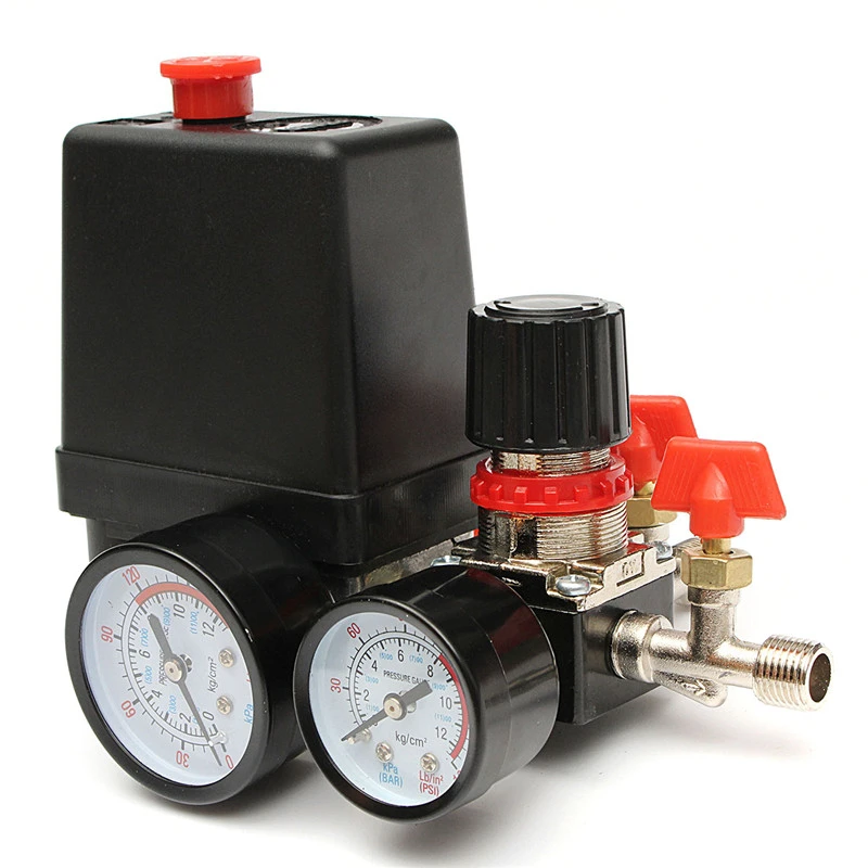 120psi Air Compressor Pressure Valve Switch Manifold Relief Regulator Gauges Lighting