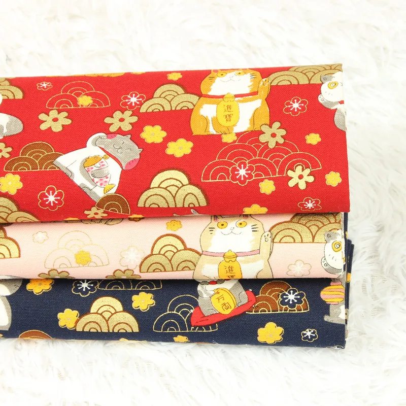 Половина ярда утолщаются хлопок ткань мягкий бриз позолоченный Кот приносящий удачу печать ручной работы DIY рот золотой пакет мешок Ткань хлопок CR-34