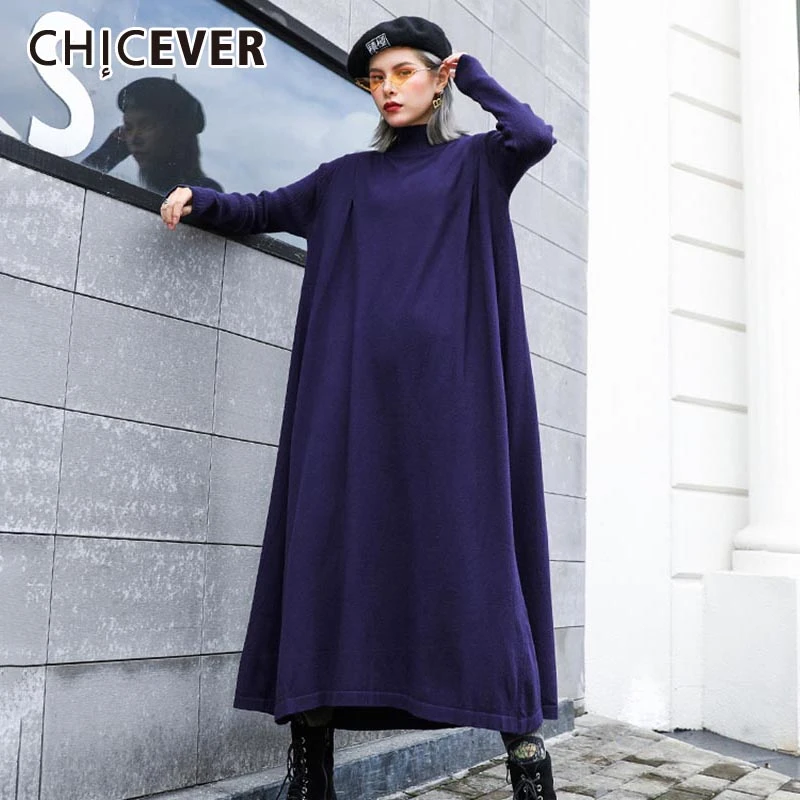 Женское трикотажное платье CHICEVER весеннее платье-макси с высоким воротником