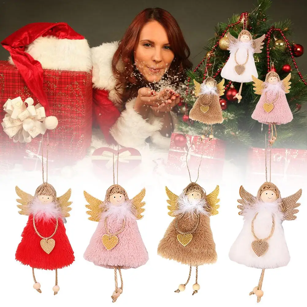 

New Christmas Decorations Innovative Plush Love Angel Pendant Golden Wings Girl Christmas Tree Ornaments