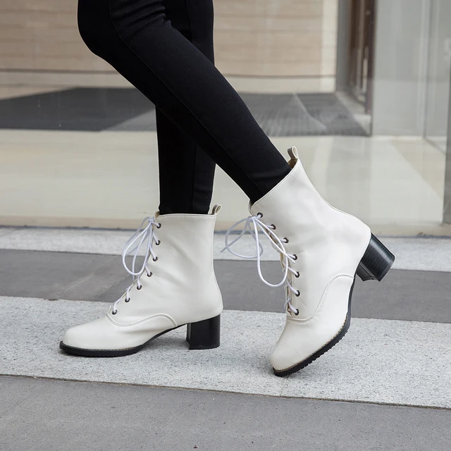 QPLYXCO New Plus Size 31-52 Winter warm Ankle Boots Women 2019 High Heels 5cm Lace up Pumps Wedding snow boots Shoes woman L-3 4