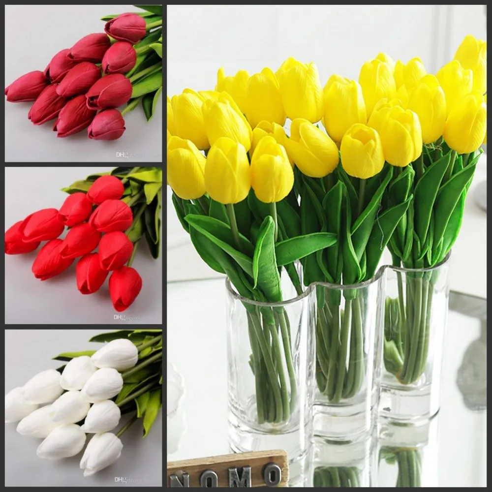50 Pcs/lot Tulip Artificial Flower Pu Artificial Bouquet Real Touch