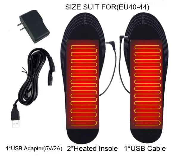 Мотоциклетная стелька с подогревом, USB нагревательная стелька, зимняя теплая стелька для ног, теплые носки, стельки для спорта на открытом воздухе, стельки для ботинок, 35-44 - Цвет: USB Adapter 40-44