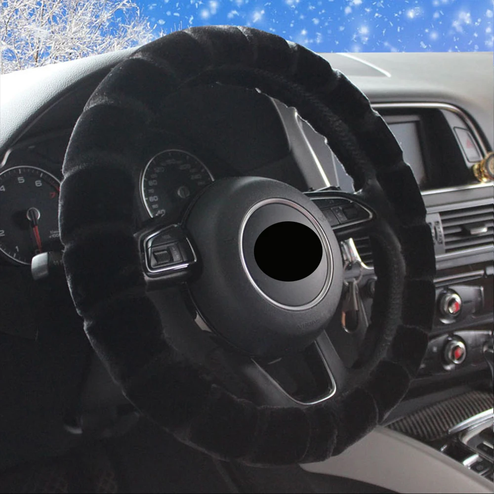 Black Зимний короткий плюшевый чехол рулевого колеса автомобиля 3D Руль сохраняет тепло Противоскользящий без запаха Подходит для audi a3 a4 a5 a6 q3 q5 q7 и т. д - Название цвета: Black