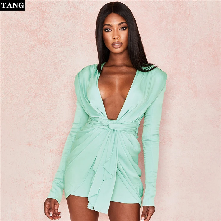 

Boho Deep V-Neck Shirred Lace-up Bag Hip Elegant Dress Hollow Out Night Party Club bandage dress Vestidos De Festa