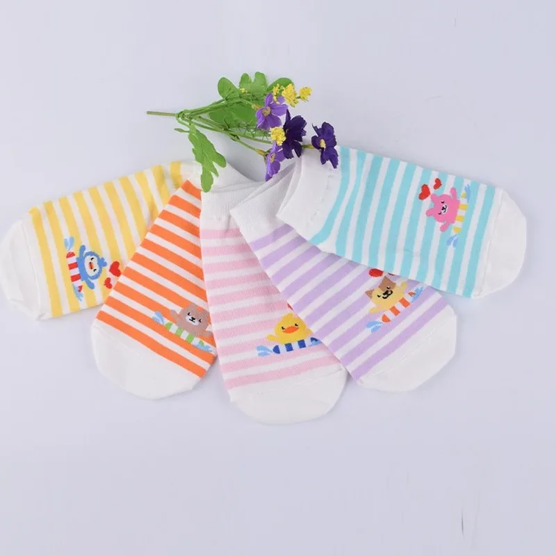 Носки в полоску с рисунком животных; милые забавные женские хлопковые носки с изображением собаки, пингвина, медведя, утки; сезон весна-лето; мягкие удобные дышащие Повседневные носки