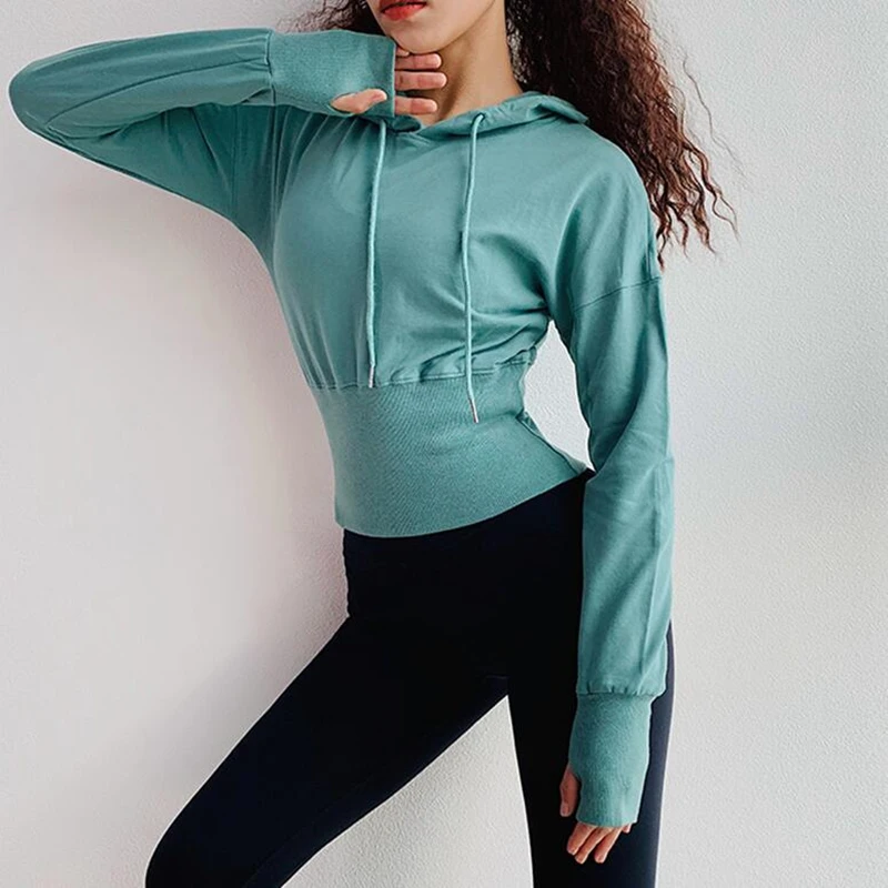 Однотонные хлопковые топы спортивные рубашки для йоги женские весенне осенние