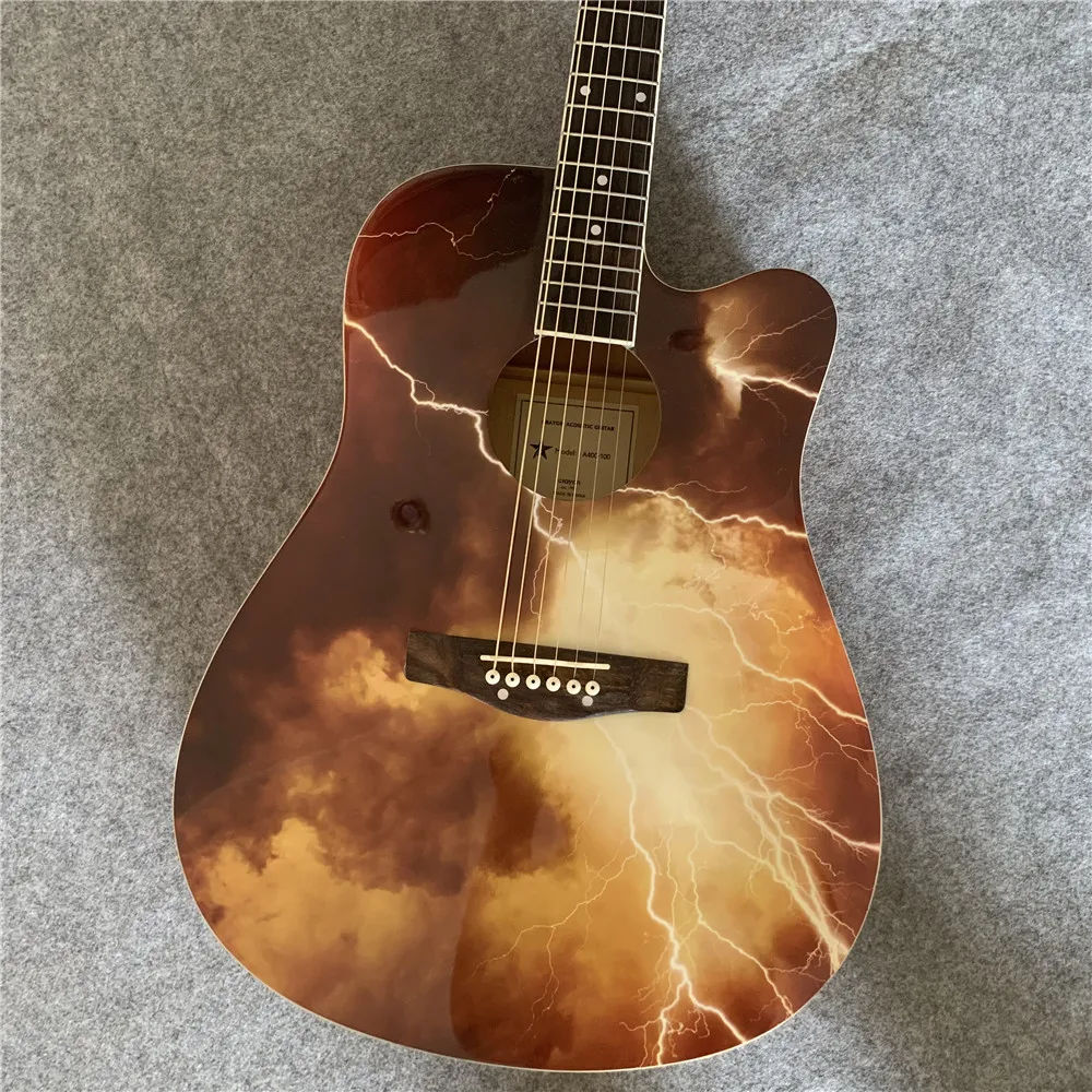 

Lightning acoustic guitar, custom guitar, any photo can be made to the guitar. Folk guitar custom.