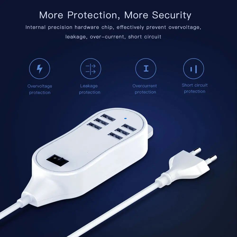 6 портов USB зарядное устройство концентратор 5 в несколько адаптер питания быстрая зарядка ЕС вилка