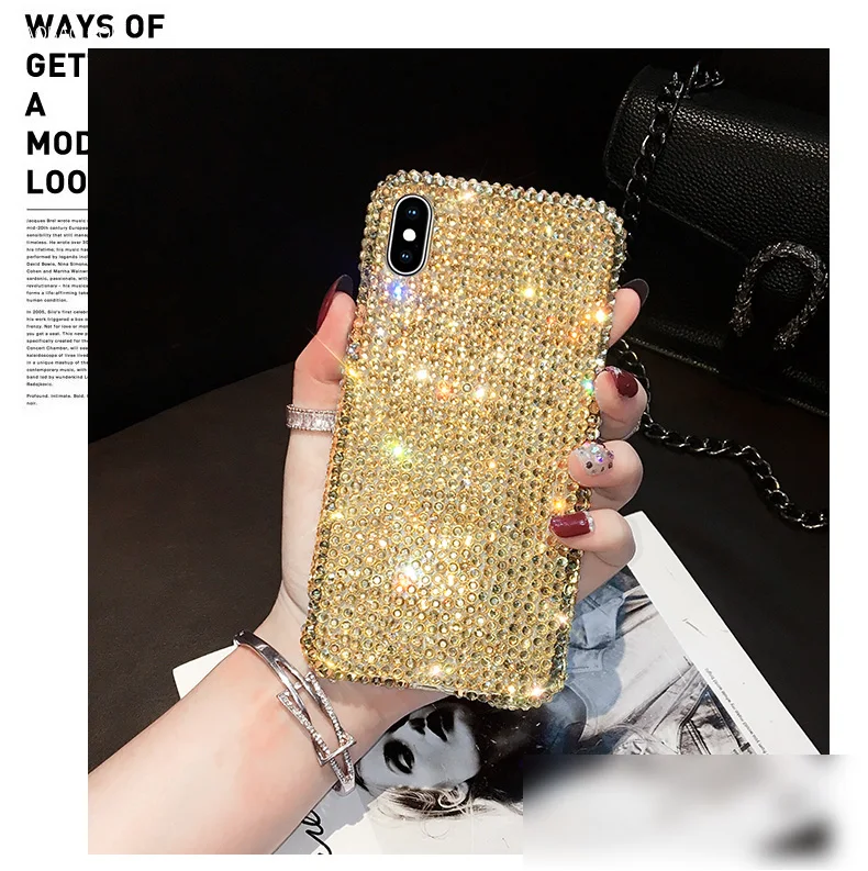 gold full Популярные блестящие чехлы с кристаллами для iPhone 11 Pro Max 11 Pro 11 XS MAX XR XS X 6 6s 7 8 Plus, золотые чехлы - Цвет: gold full