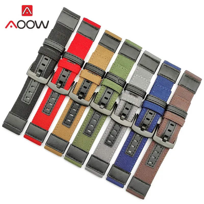 

20mm 22mm Nylon Leather Strap Quick Release Canvas Men Replacement Wrist Band for Samsung S3 Huawei Watch GT 2 46mm Amazfit GTR