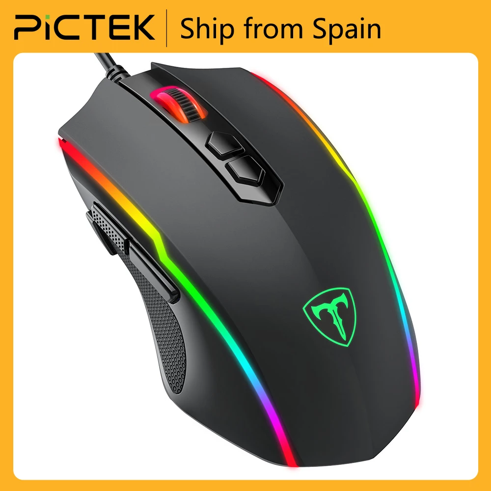 PICTEK T16 Gaming Mouse Wired RGB Mouse 8 Programmable Buttons Up to
