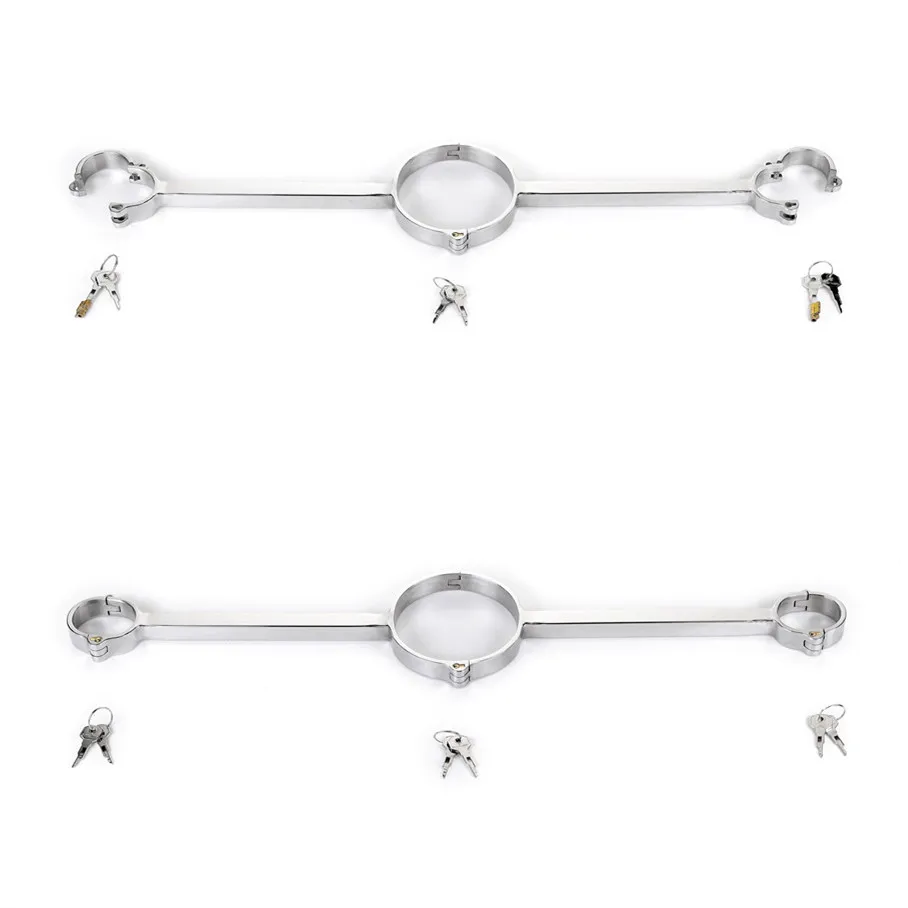 Stainless Steel Bondage Lock Neck Collar Hand Cuffs Slave BDSM Restraints Sex Shop Adult Sex Toys For Couples Handcuffs Neck 1