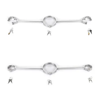 Stainless Steel Bondage Lock Neck Collar Hand Cuffs Slave BDSM Restraints Sex Shop Adult Sex Toys For Couples Handcuffs Neck