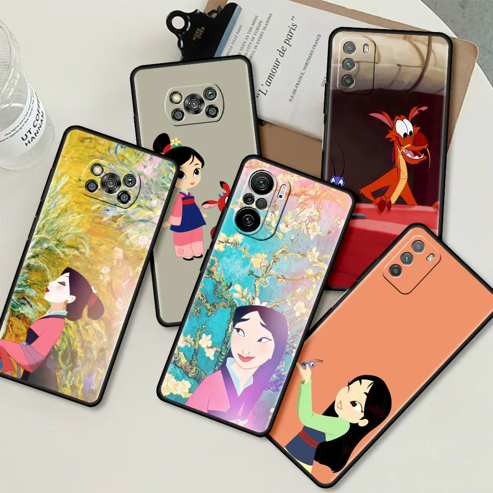 Disney Case For Xiaomi Mi Poco X3 NFC M3 Pro F3 GT F1 X2 Bumper Black Silicone Shockproof Phone Cover Mushu Mulan Cartoon Funda |