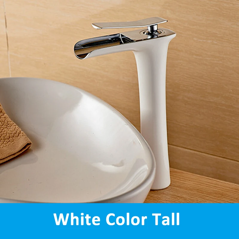 Ванная комната Роскошный водяной высокий смеситель для умывальника кран туалет одной ручкой холодной и горячей воды функция белый смеситель AT7206HW - Цвет: White Tall