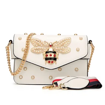 

Pearl Decorative Honey Bag Cartoon Cute Shoulder Messenger Bag 2020 New Style Women's Square Sling Bag Wholesale bee bag