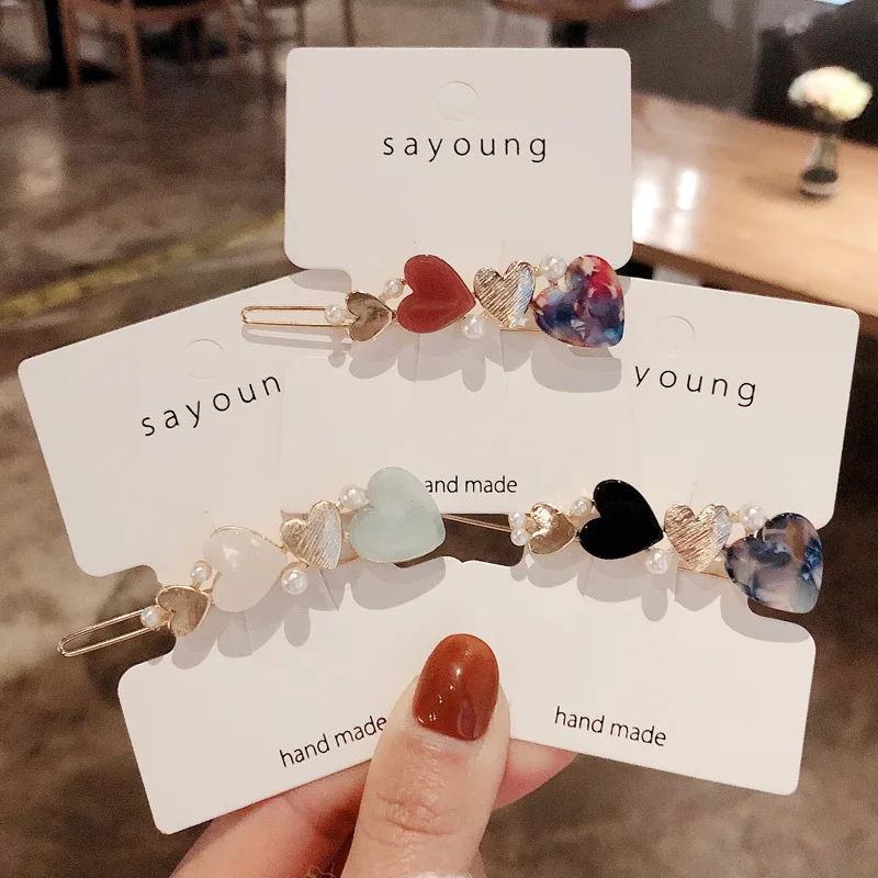 

Spring Heart Small Inlaid Acetic Acid Barrettes Clip Korean-style Fresh Not Geometry Peach Heart GIRL'S MORI Series Hair Clip He