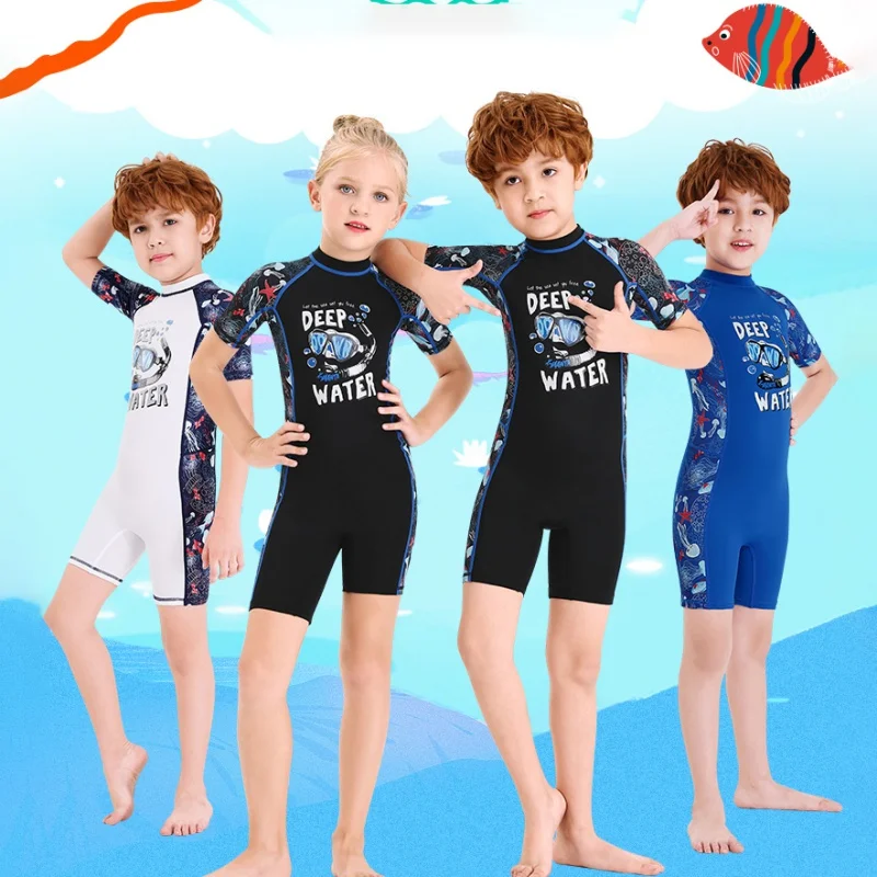 Kids One-piece Swim Siamese Short Sleeves Warm Swimsuit Neoprene Diving Suit Wetsuit Children For Boys Girls | Спорт и развлечения