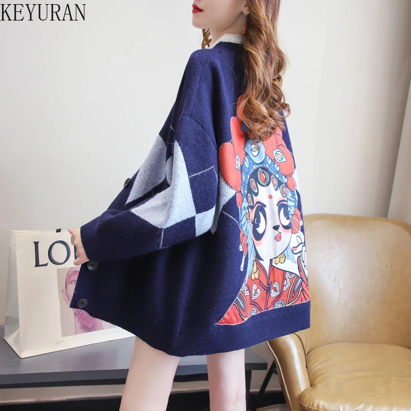 2021 Fall Winter Thick Oversized Sweater Cardigan Women Korean Chinese Style Plus Size Loose Long Cardigans Knitted Coat |
