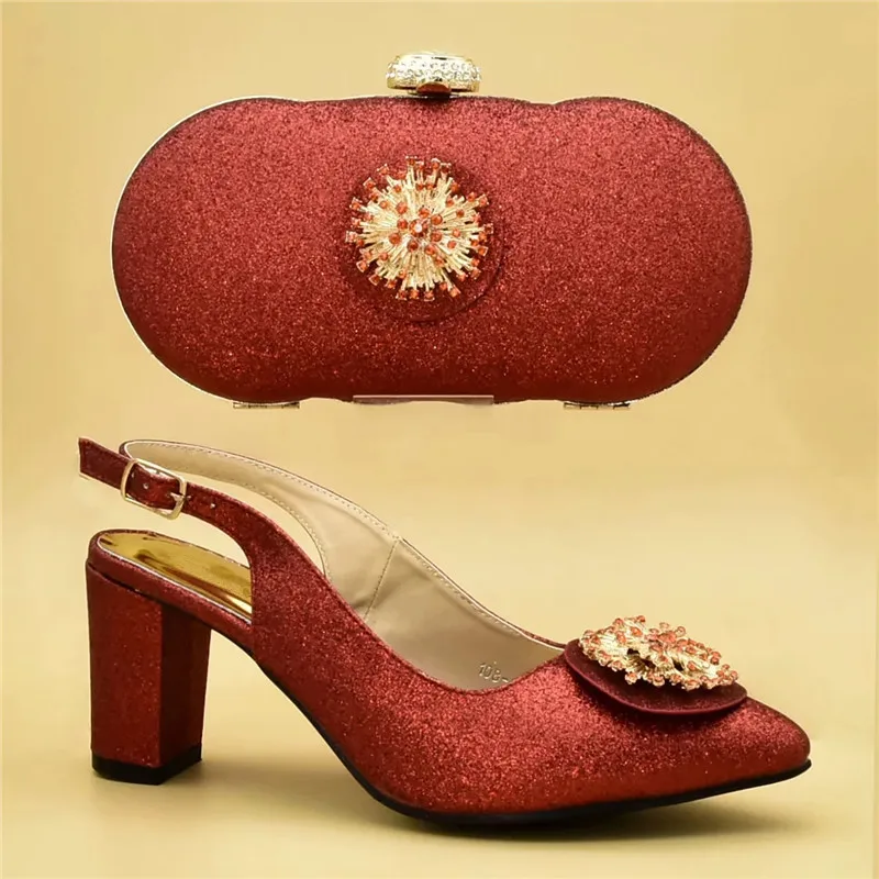 

New Arrival Italian Designer Shoes and Bags Matching Set Decorated with Appliques African Wedding Shoes and Bags Matching Set