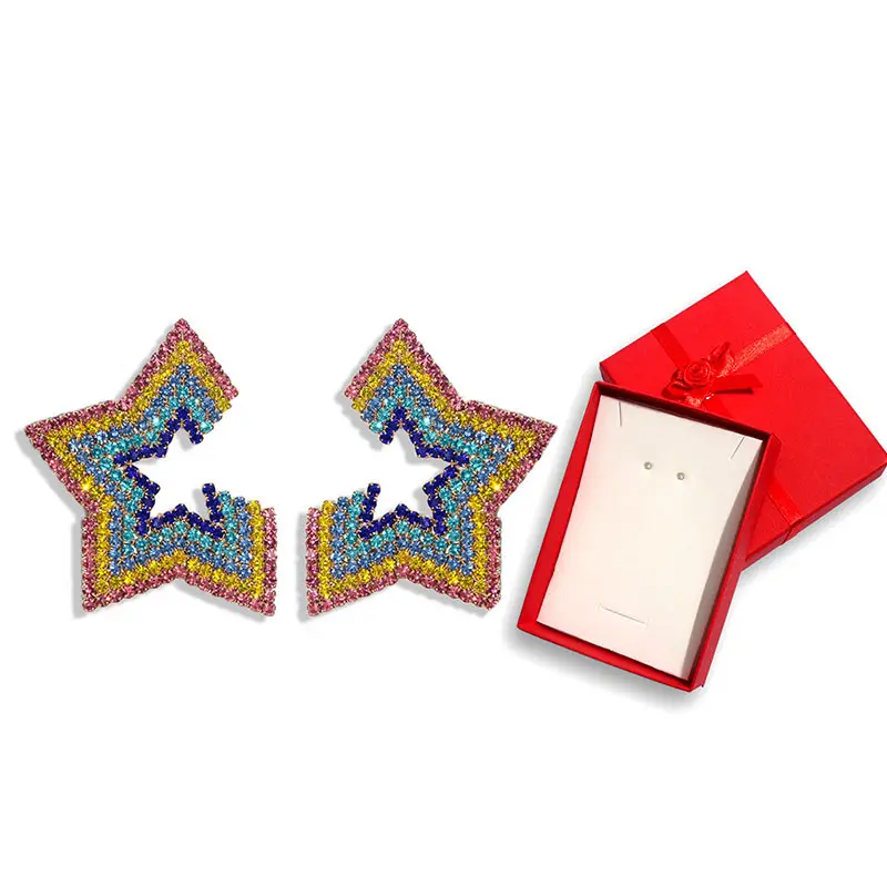 

Flatfoosie Luxury Crystal Star Drop Earrings For Women Girl Fashion Geometric Colorful Statement Earring With Gift boxes Jewelry