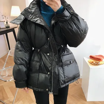 

2020 Winter Women Hooded Waist Hugging Cotton -padded Clothes Women Winter New Style Down Jacket Cotton Clothes Windproof Coat