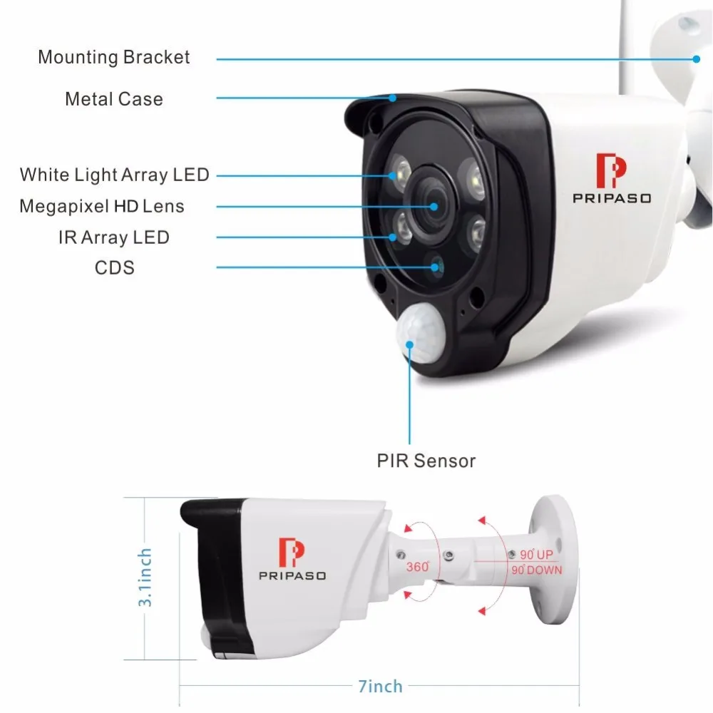 Pripaso PIR ip-камера 2.0MP Wifi 1080P Водонепроницаемая камера видеонаблюдения уличная Беспроводная камера для обнаружения движения для дома