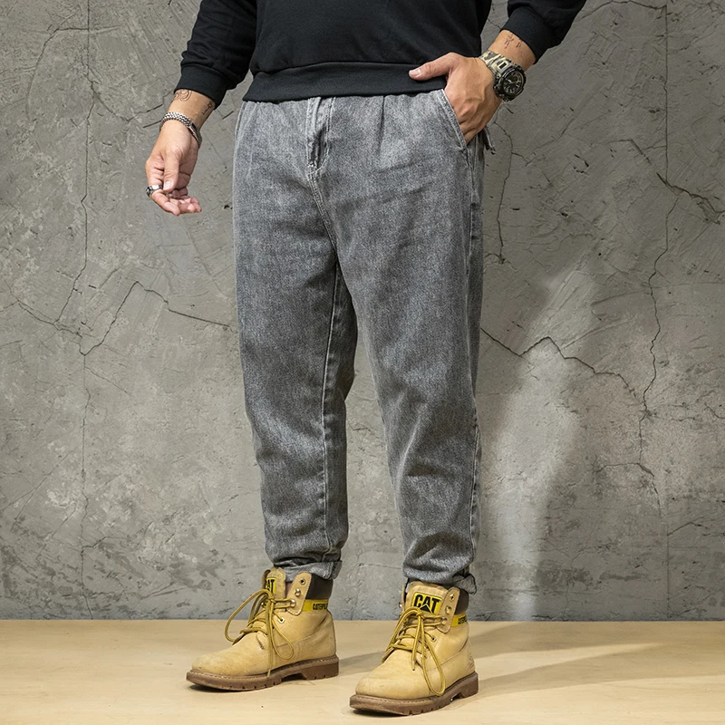 Men Slim fit Vintage Gray Straight Jeans pants Streetwear Hip hop male Casual Jogger Denim trousers Plus Size 5XL 6XL 7XL