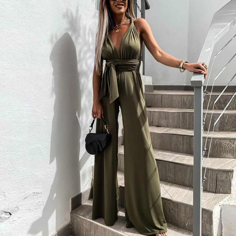 

Fashion Sexy Playsuit Casual Sleeveless Solid Color Lace-Up Female Jumpsuit Elegant Woman Jumpsuits Women Clothing 2021 New