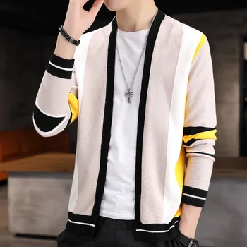 

HOHO 2020 Men's Autumn Cardigan Cloak Sweater Youth Color Matching Handsome Slim Striped Sweater