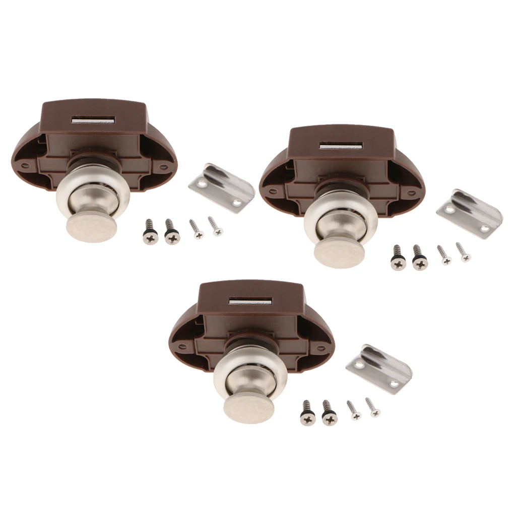 3 Sets Keyless Push Button Latch 304 Stainless Steel for RV Motor Home Camper Caravan Cupboard Lock - Pearl Nickel