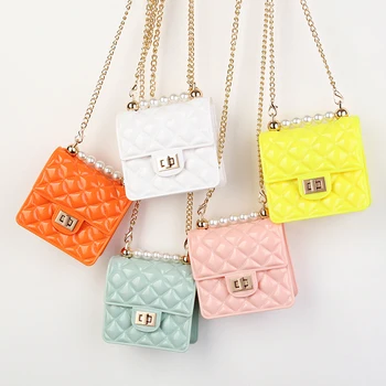 

MABULA Mini Clear Lipstick Jelly Bag Gradient Color Geometry Crossbody Bags Fashion Pearl Chain Square Shoulder Bag 2020 Summer