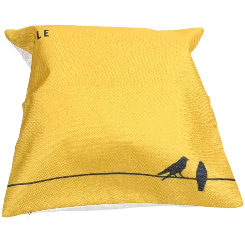 

flax Throw Yellow Cushion Cover Pillow Case Home Sofa Car A pair of birds "COUPLE"