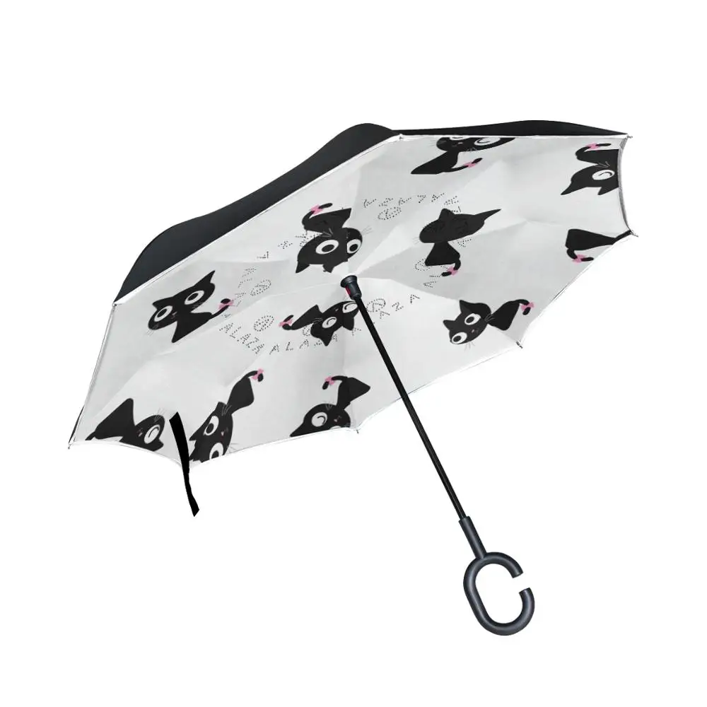 

Susino Black Cats Reverse Umbrella For Women Men Double Layer C-Shaped Handle Ladies Umbrellas Waterproof Windproof