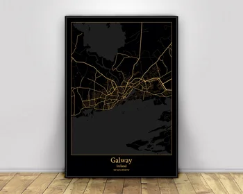 

Galway Ireland Black&Gold City Light Maps Custom World City Map Posters Canvas Prints Nordic Style Wall Art Home Decor