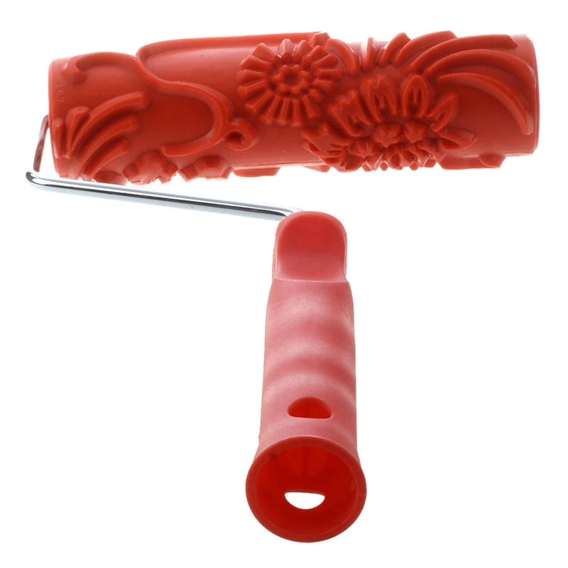 

ELEG- Decorative paint roller with plastic handle, 17.8 cm, embossed flower design, color red