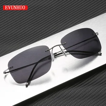 

EVUNHUO Rimless Sunglasses Titanium Men Brand Designer Ultralight Male New Light Frameless Aviation Polarized Sun Glasses Women