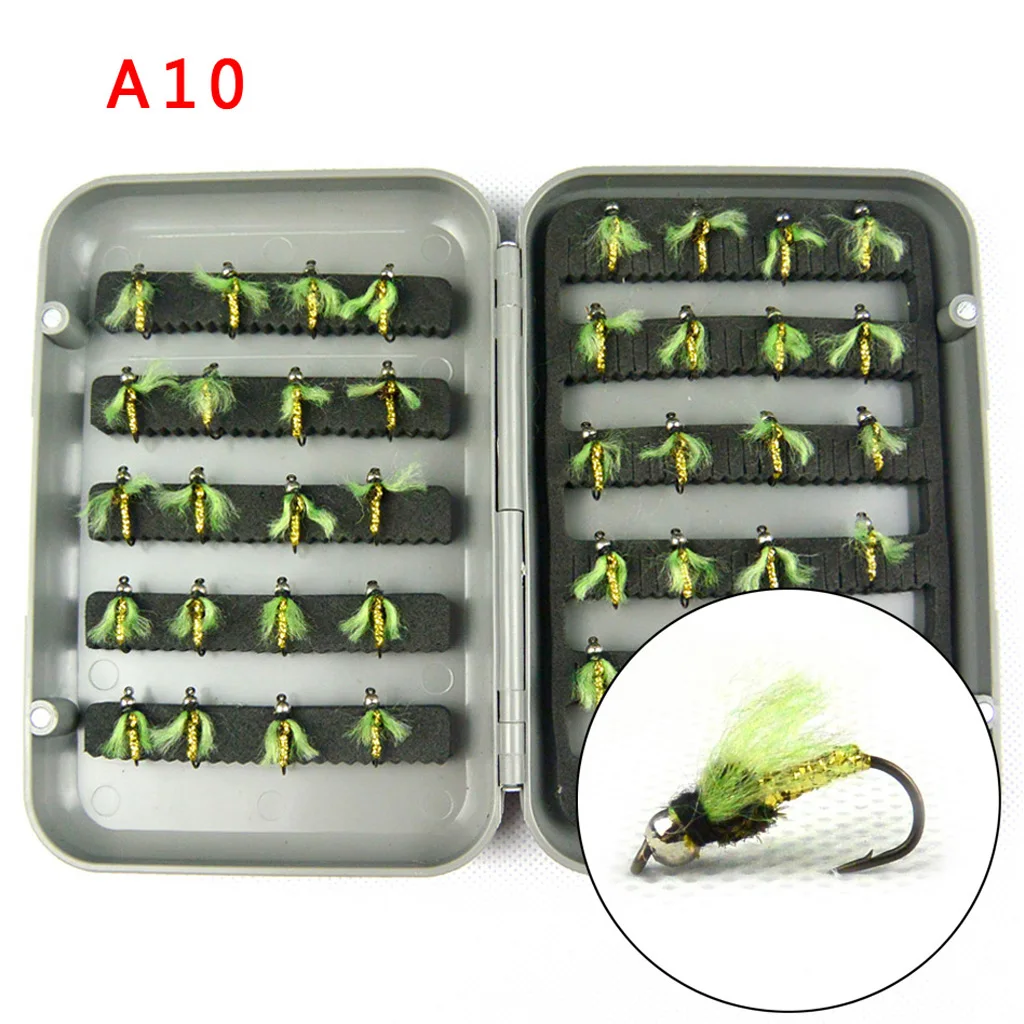 40pcs Dry Flies Fly Fishing Flies Kit Bass Salmon Trout Flies Floating Assortment with Fly Box for Freshwater and Saltwater