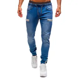 WENYUJH 2019 осень Для мужчин эластичные узкие байкерские Slim Fit джинсовые Для мужчин с несколькими карманами, брюки карандаш с молнией