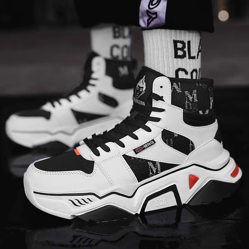 Najtaniej Nowy wysokiej Top buty do biegania projektant skórzane szwy buty sportowe męskie trampki jesień zima Zapatillas trenerów sportowych