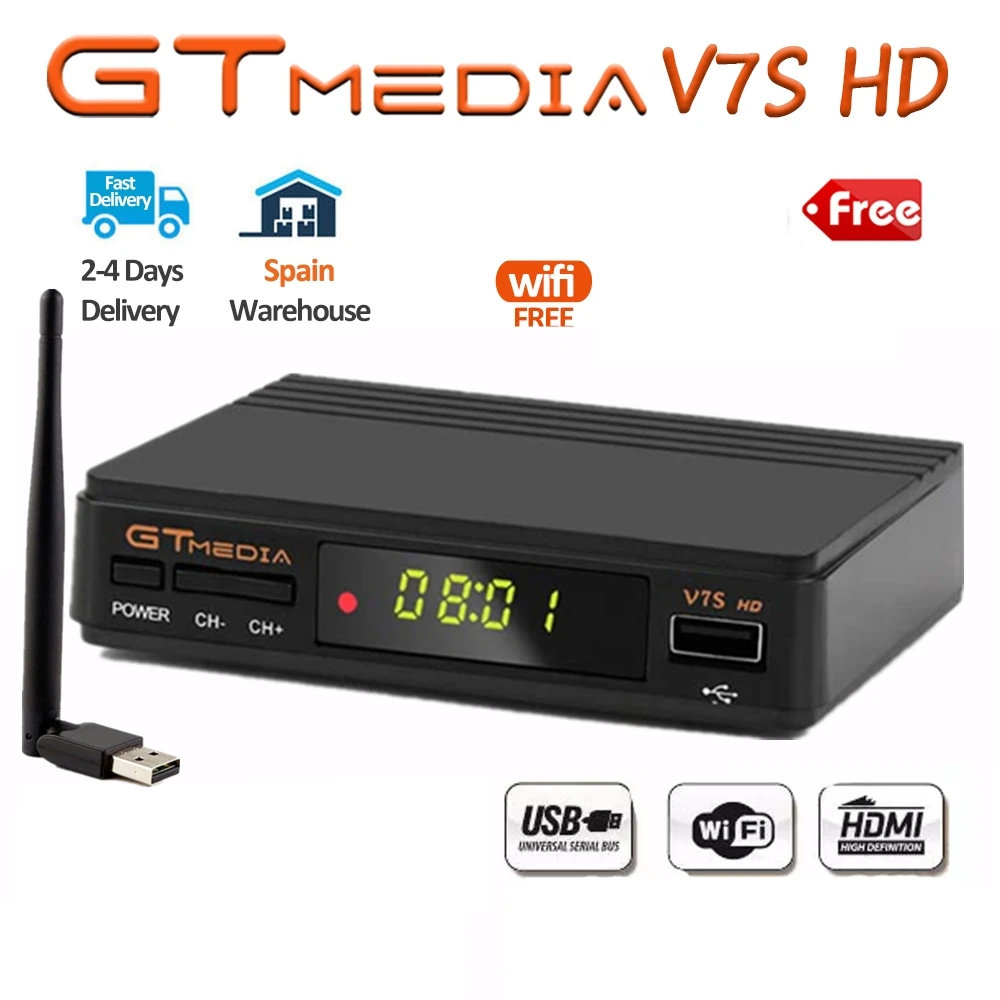 GTMEDIA V7S HD + USB WIFI антенна DVB-S2 Youtube PowerVU 1080P Newcamd спутниковый ресивер приставка лучше