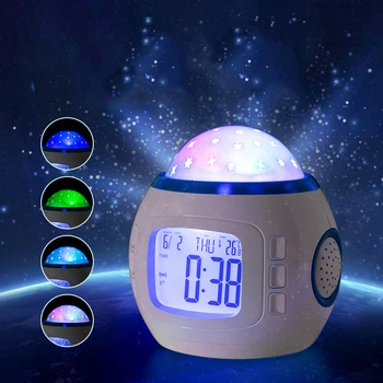 

Intelligent projection night light LED star sky projection 3D atmosphere light new strange with alarm clock / thermometer