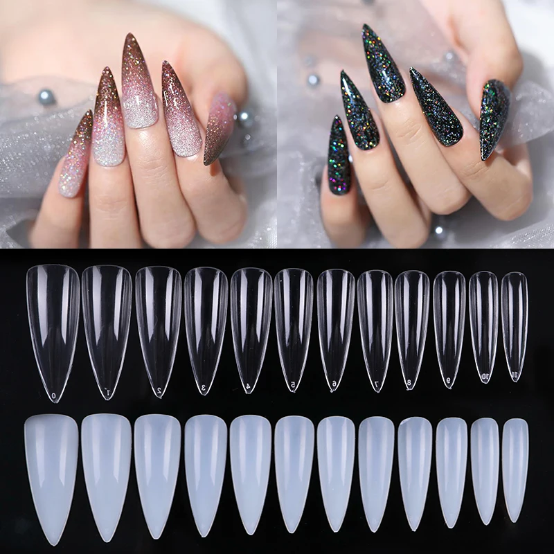 

1 Bag Nail Art Tips Transparent/Natural False Full Cover Coffin Nails ABS Artificial 12 Sizes DIY Design Full Nail Tips